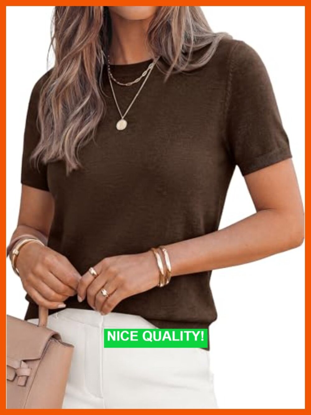 Short Sleeve Knit Crew Neck Sweater Pullover Work Tops Business Casual